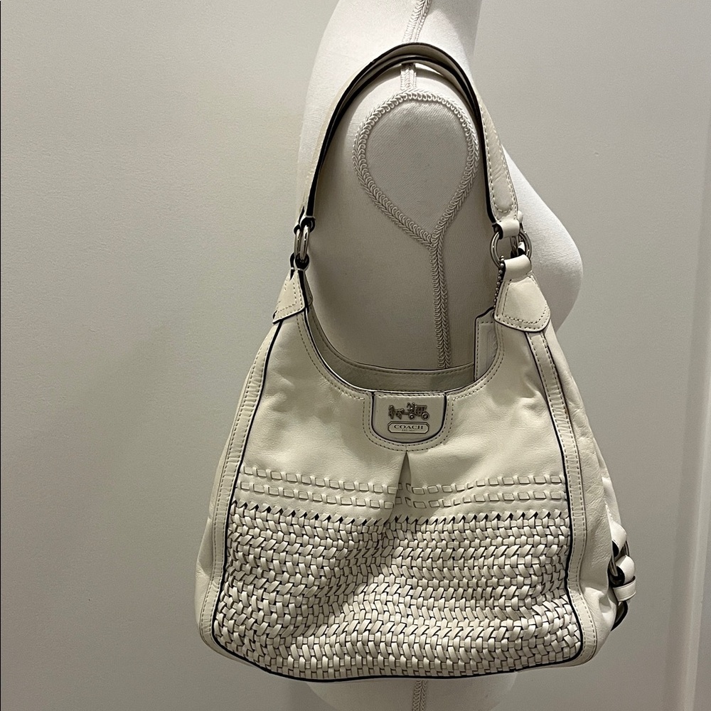 Coach Cream Woven Leather Shoulder Bag